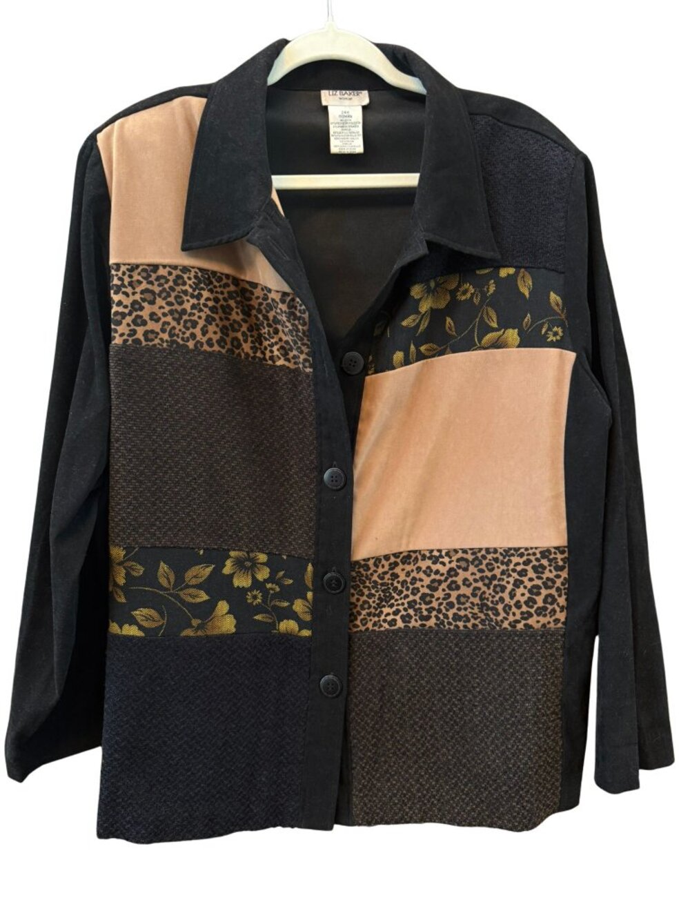 Y2K Liz Baker Patchwork Leopard Moleskin Jacket Plus Size 24W